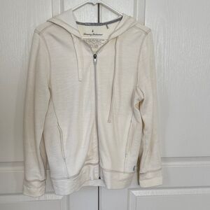 Tommy Bahama Ivory Zip Hoodie with Contrast Stitching